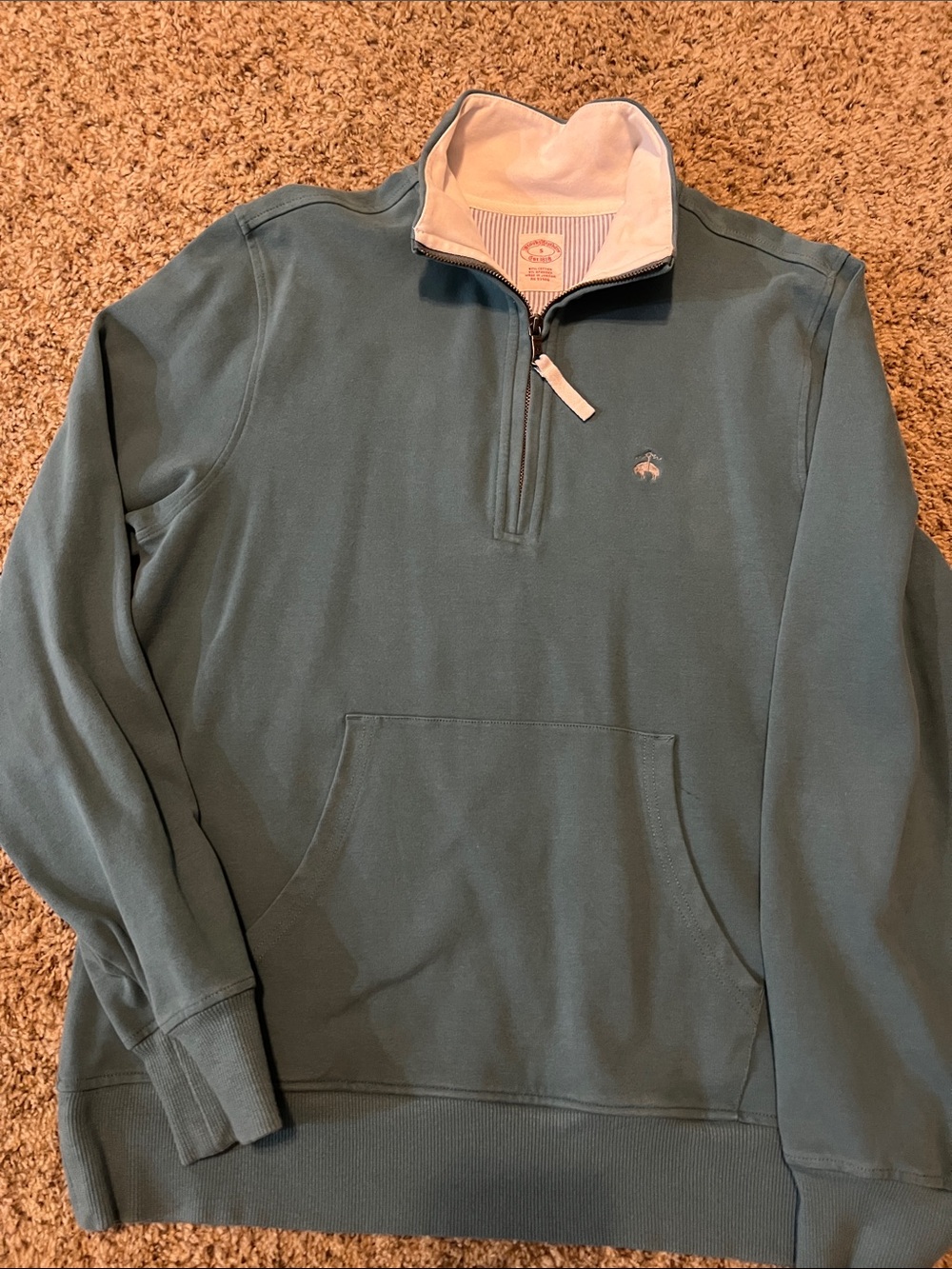 Brooks Brothers Men's Quarter-Zip Sweater - Teal Blue with White Trim